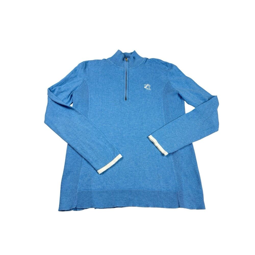 Alashan Womens 1/4 Zip Sweater Blue Layering Knit Coastal Performance Pullover S
